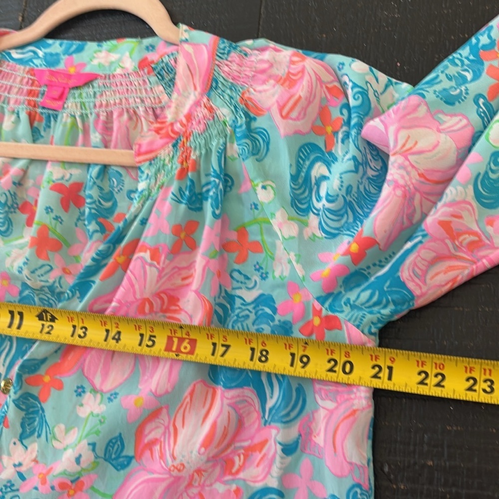 Lilly Pulitzer Elsa 100% Silk Top Blouse in Luscious Lions Surf Blue sz M - Picture 11 of 15
